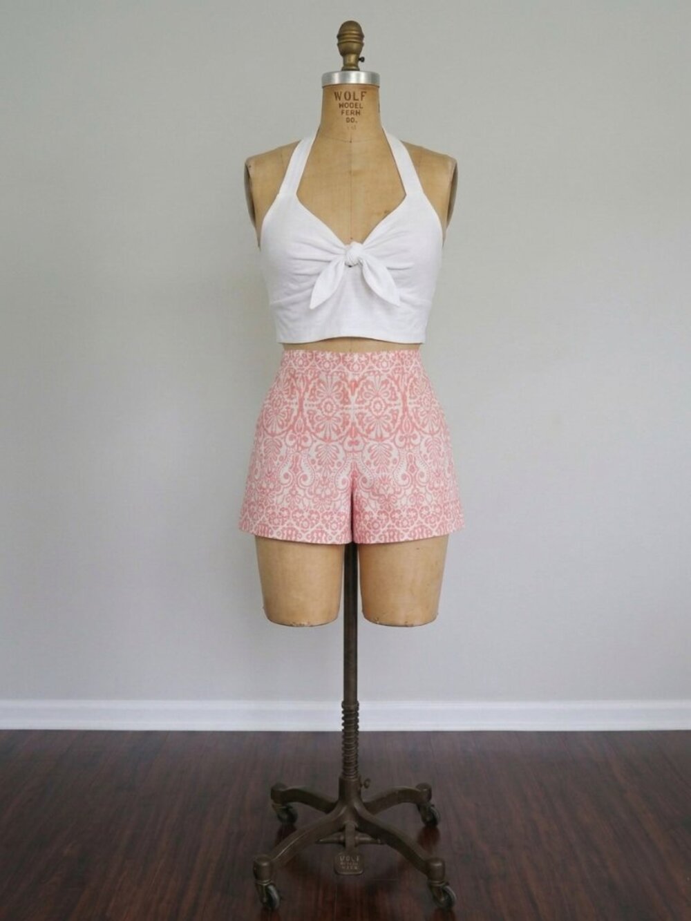 Coral & White Print Cotton Summer Shorts